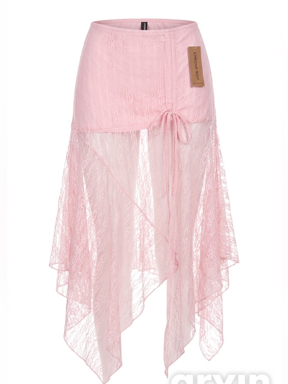 NWT Chrome Riot Asymmetrical Pink Lace Skirt Size L